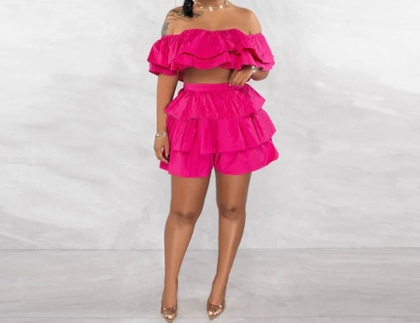 Women Sexy Off The Shoulder Ruffled Two Piece Skirt Set