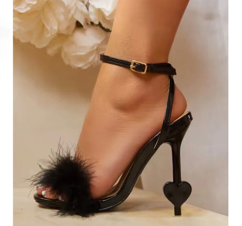 Women Feather Heart High Heel Fashion Sandals