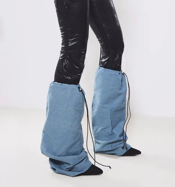 Women Fashion Denim Patchwork Drawstring Boots