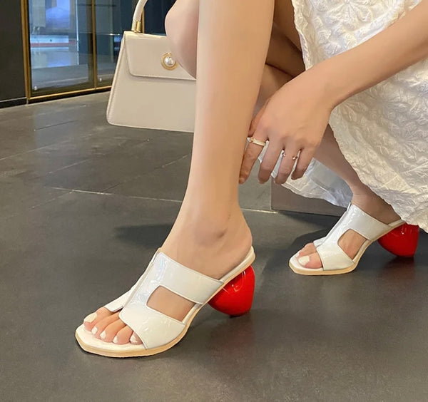 Women Open Toe PU Fashion Heart Heel Sandals