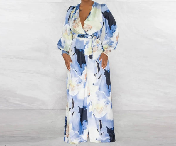 Women Printed Full Sleeve Belted Jumpsuit