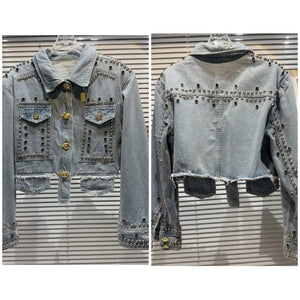 Women Fashion Gold Button Rivet Denim Jacket