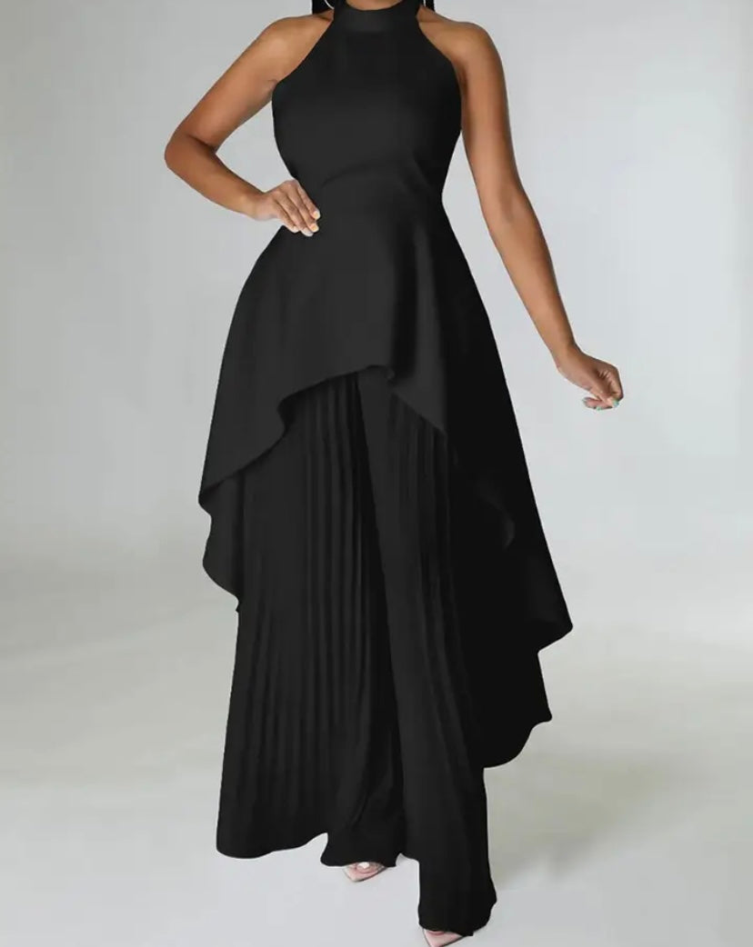 Women Sleeveless Asymmetrical Two Piece Pleated Pant Set