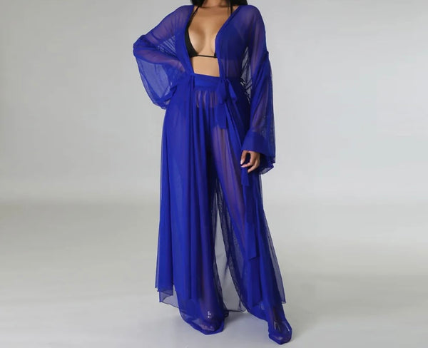 Women Mesh Solid Color Two Piece Pant Set