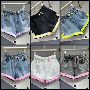 Women Color Patchwork Fashion Denim Shorts