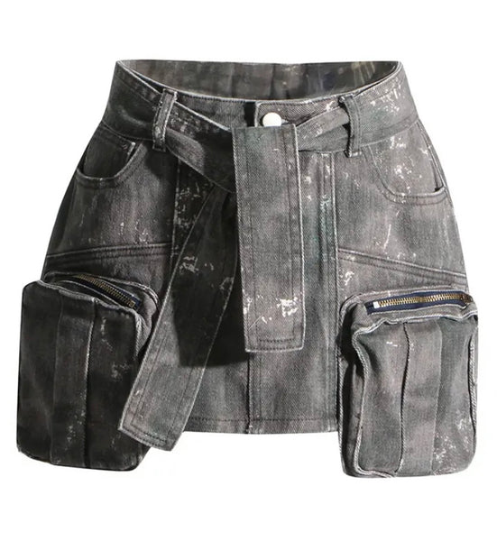Women Fashion Side Zipper Pocket Camouflage Skirt