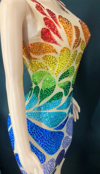 Women Sexy Sleeveless Mesh Colorful Beaded Dress
