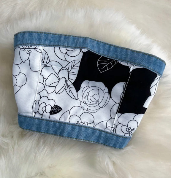 Women Strapless Denim Fashion Floral Patchwork Two Piece Pant Set