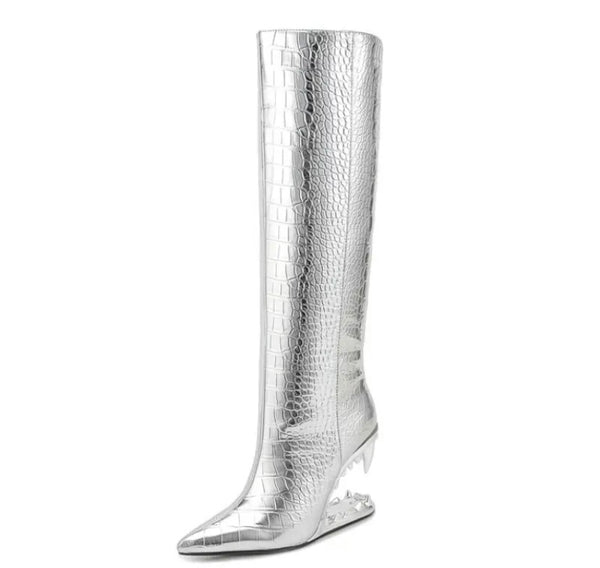 Women Fashion Silver Platform Knee High Boots