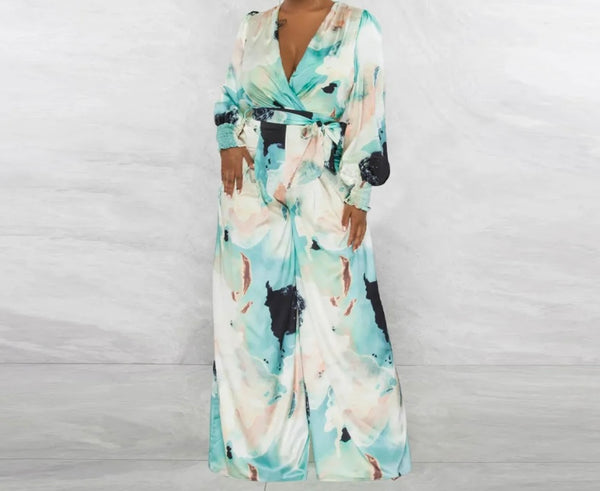 Women Printed Full Sleeve Belted Jumpsuit