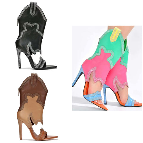 Women Fashion Open Toe High Heel Western Boots