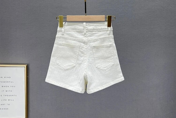 Women Fashion Denim Rhinestone Patchwork Shorts