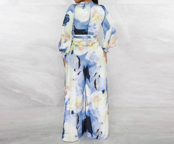 Women Printed Full Sleeve Belted Jumpsuit