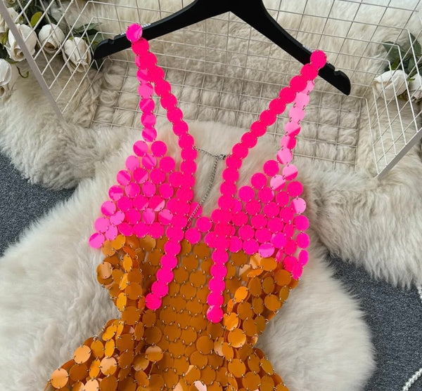 Women Sexy Sleeveless Mirror Dress