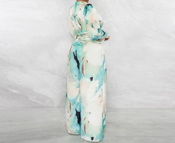 Women Printed Full Sleeve Belted Jumpsuit