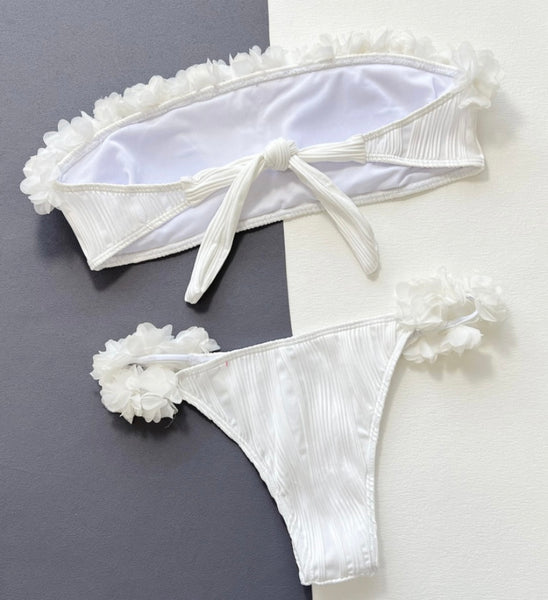 Women White Sexy Strapless Bikini Swimsuit