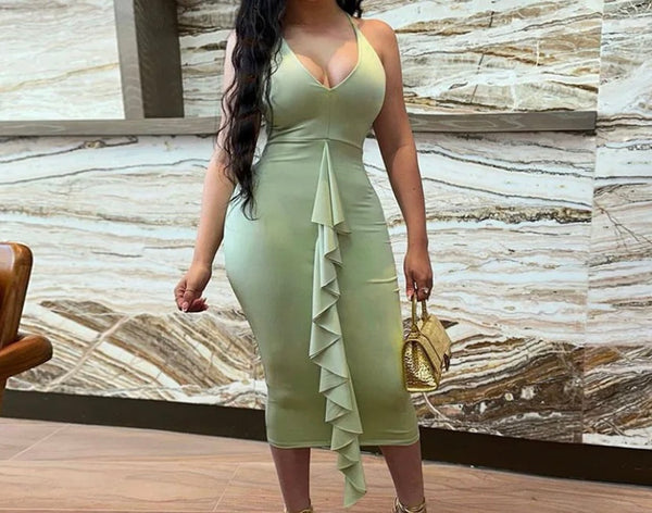 Women Sleeveless Ruffled Asymmetrical Sexy Dress