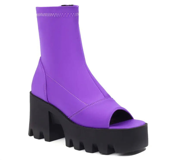 Women Open Toe Platform Fashion Side Zipper Ankle Boots