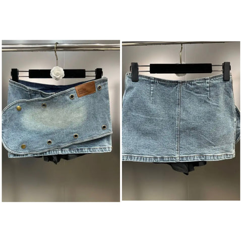 Women Sexy Fashion Button Denim Wrap Skirt