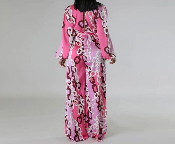 Women Printed Full Sleeve Belted Jumpsuit