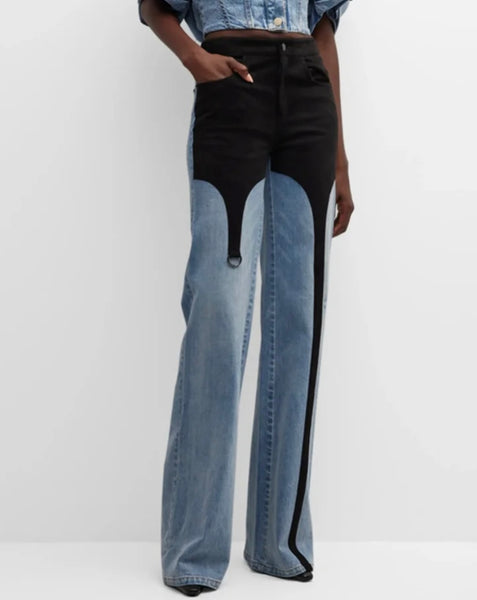 Women Fashion Color Patchwork Denim Pants