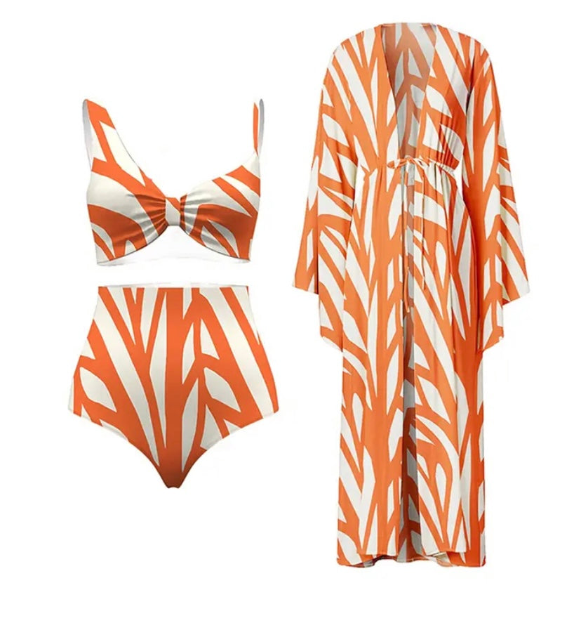 Women Sexy Striped Bikini Cover Up Set