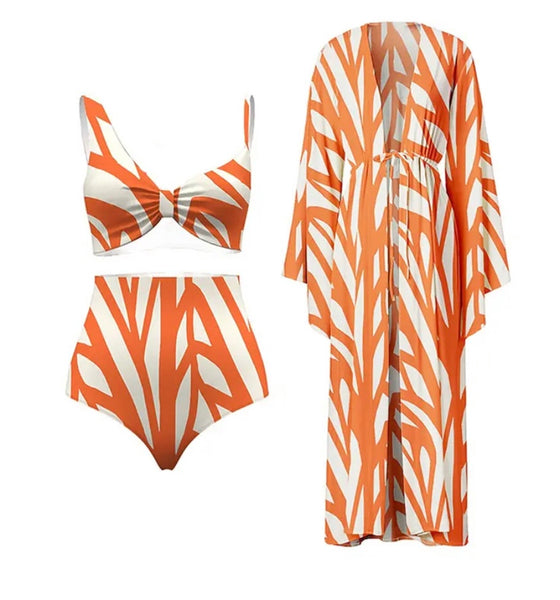 Women Sexy Striped Bikini Cover Up Set