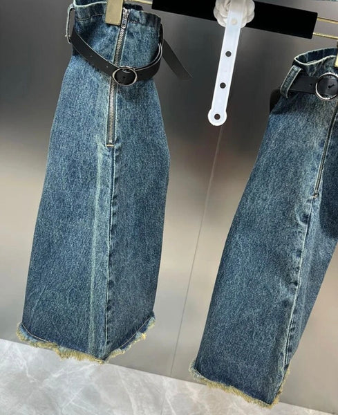 Women Fashion Ripped Denim Skirt Shoe Cover Set