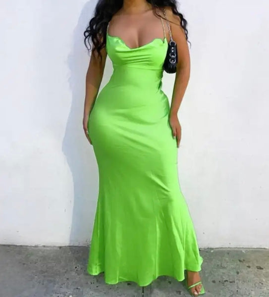 Women Sexy Sleeveless Open Back Green Maxi Dress