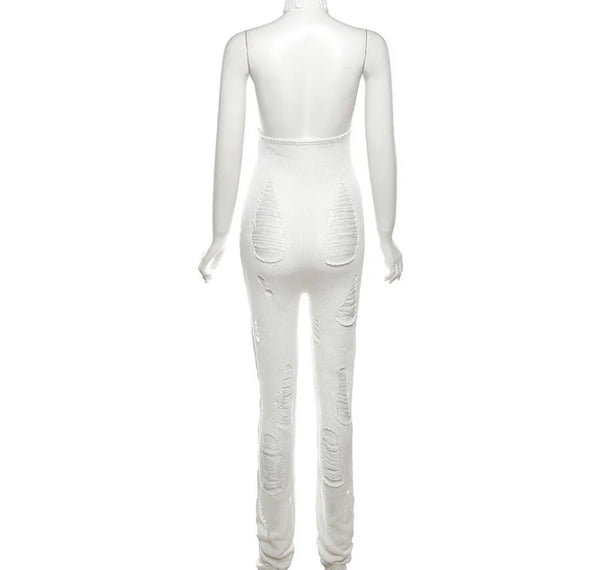 Women Ripped Halter Sexy Sleeveless Knitted Jumpsuit