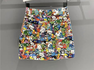 Women Cartoon Print Fashion Denim Skirt