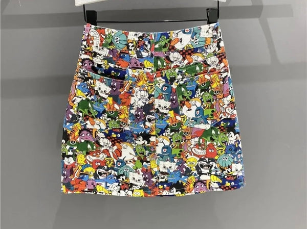 Women Cartoon Print Fashion Denim Skirt