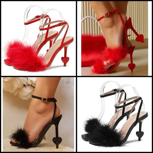 Women Feather Heart High Heel Fashion Sandals