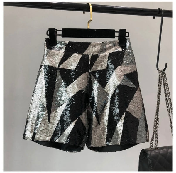 Women Sequins Color Patchwork Fashion Shorts