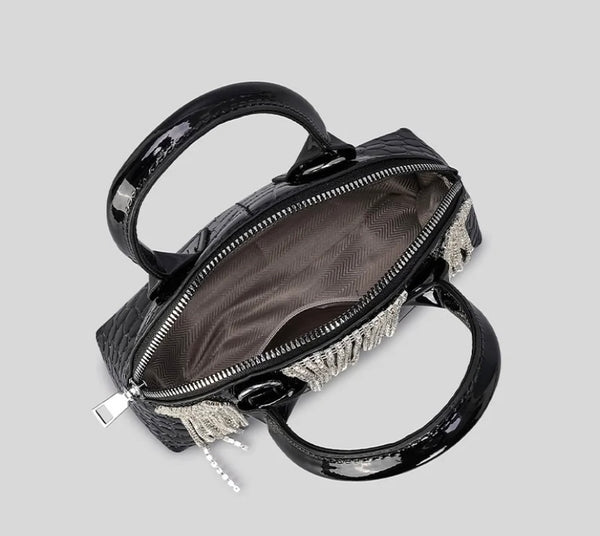 Women PU Rhinestone Tassel Fashion Handbag Purse