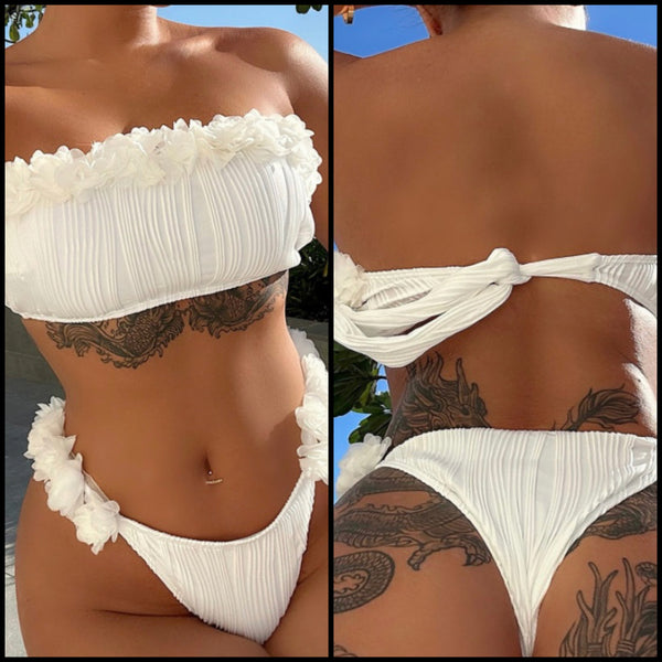 Women White Sexy Strapless Bikini Swimsuit