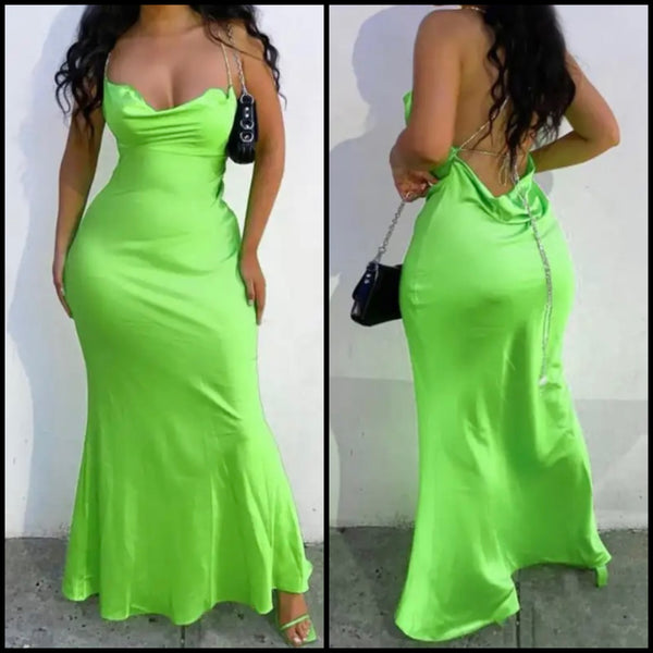 Women Sexy Sleeveless Open Back Green Maxi Dress