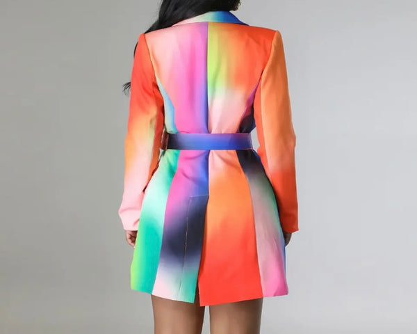 Women Rainbow Fashion Full Sleeve Blazer Dress