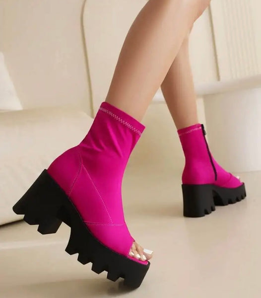 Women Open Toe Platform Fashion Side Zipper Ankle Boots