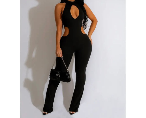 Women Solid Color Sexy Sleeveless Cut Out Jumpsuit