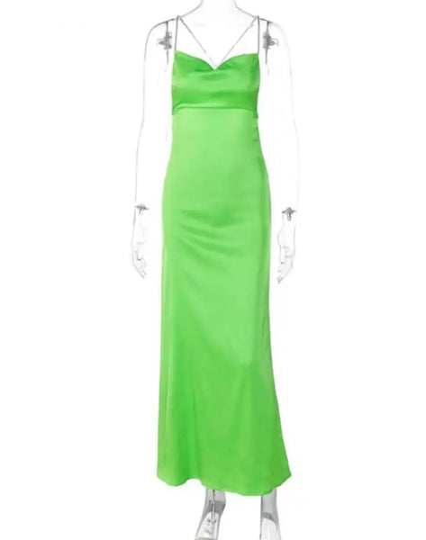 Women Sexy Sleeveless Open Back Green Maxi Dress