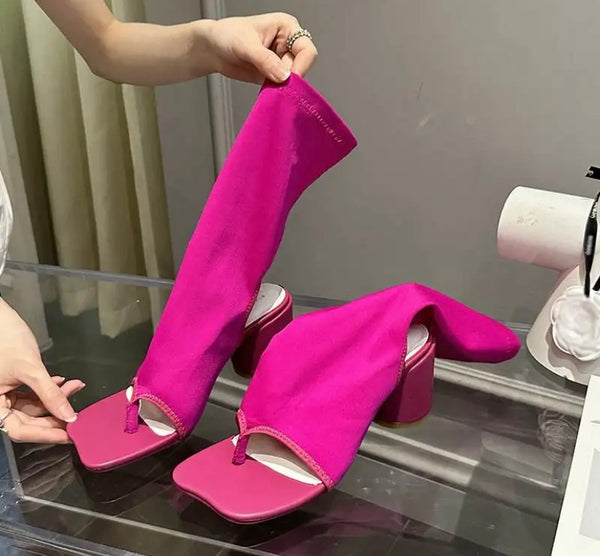 Women Open Toe Fashion Square Heel Ankle Boots