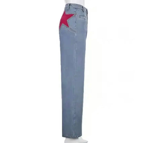 Women Fashion Star Print Denim Pants