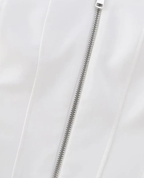 Women White Fashion Double Zipper Tube Top