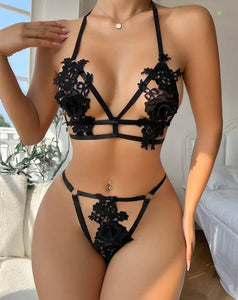 Women Sexy Floral Lace G-String Lingerie Set