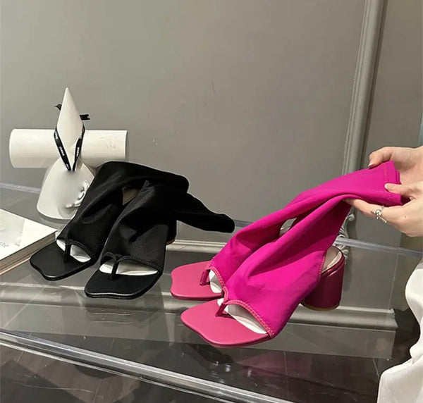 Women Open Toe Fashion Square Heel Ankle Boots