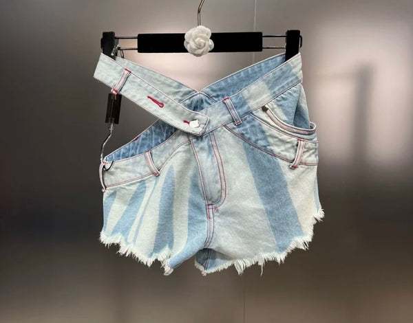 Women Fashion Rose Strapless Tube Top Two Piece Denim Short Set