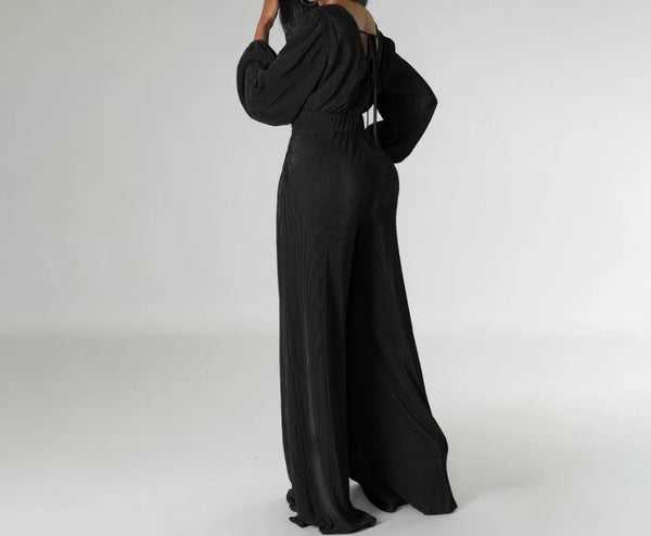 Women Full Sleeve Solid Color Fashion Wide Leg Jumpsuit