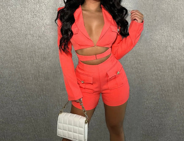 Women Fashion Full Sleeve Cut Out Blazer Romper