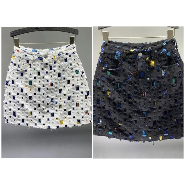 Women Color Fashion Fringe Denim Skirt